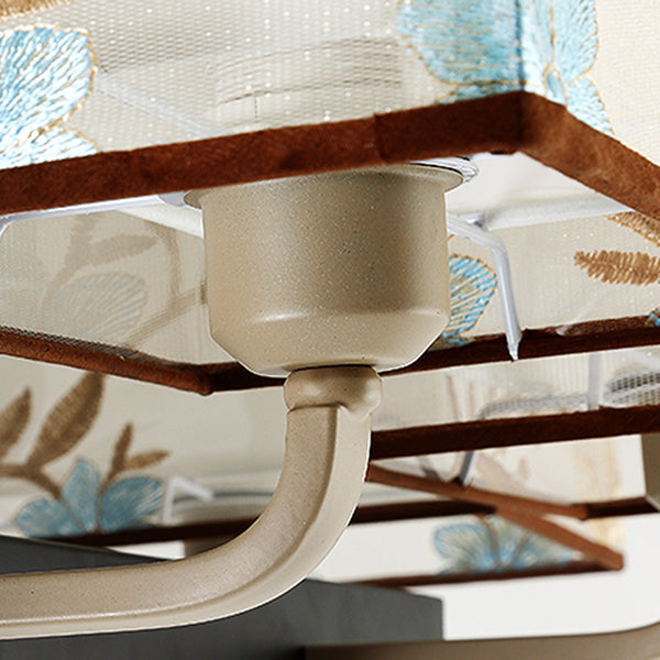 Multi-head Light Fixtures Asia Style Fabric Flush Light for Living Room