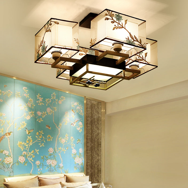 Multi-head Light Fixtures Asia Style Fabric Flush Light for Living Room