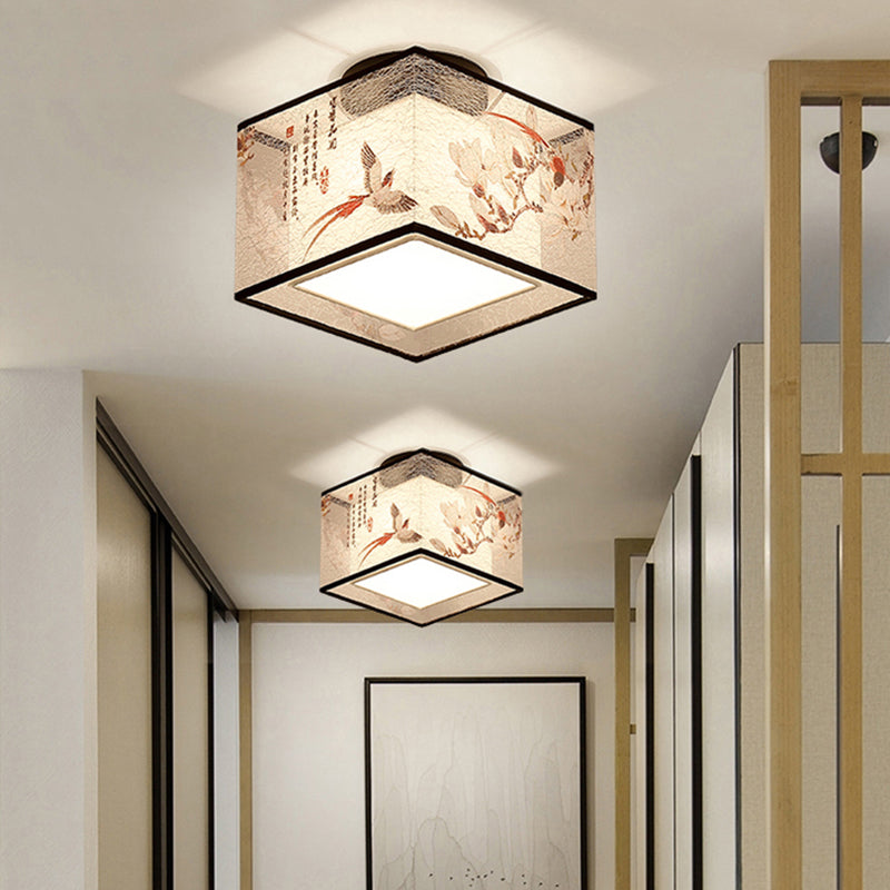 Fabric Light Fixtures Asia Style Fabric Flush Light for Living Room Dinning Room