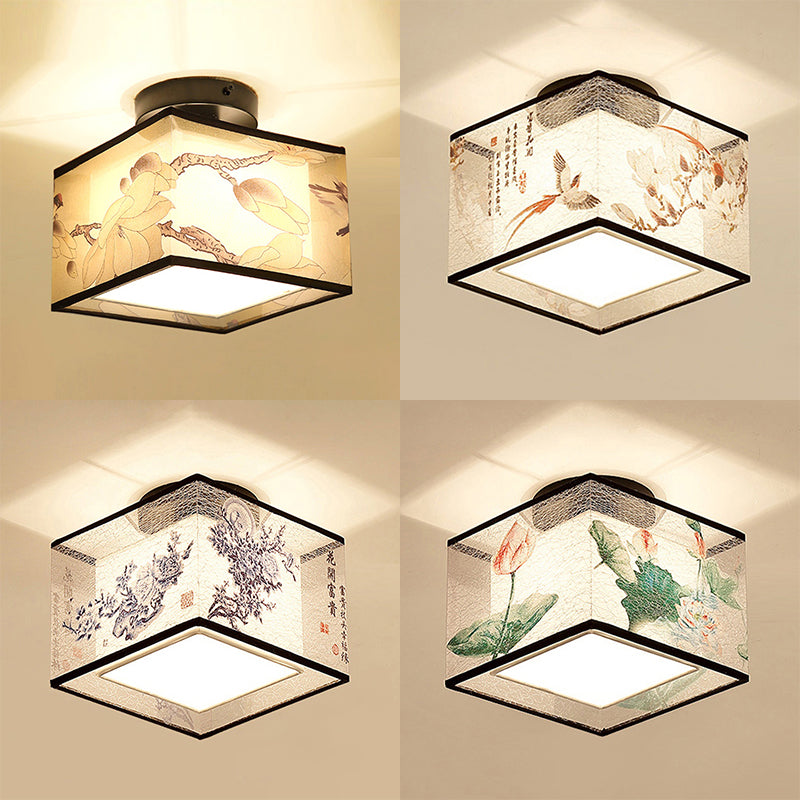 Fabric Light Fixtures Asia Style Fabric Flush Light for Living Room Dinning Room