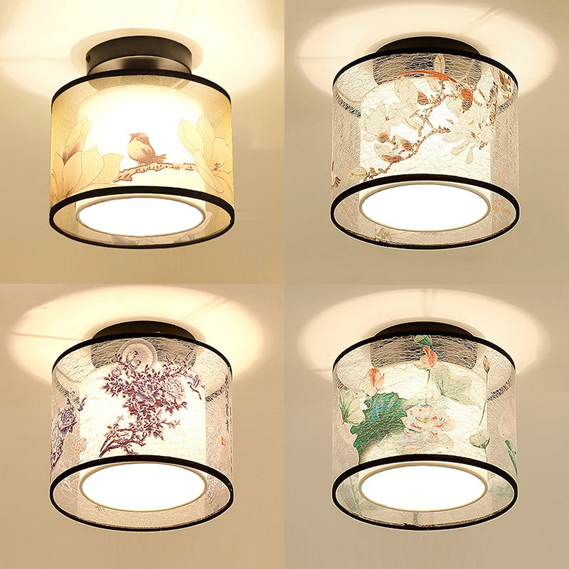 Fabric Light Fixtures Asia Style Fabric Flush Light for Living Room Dinning Room