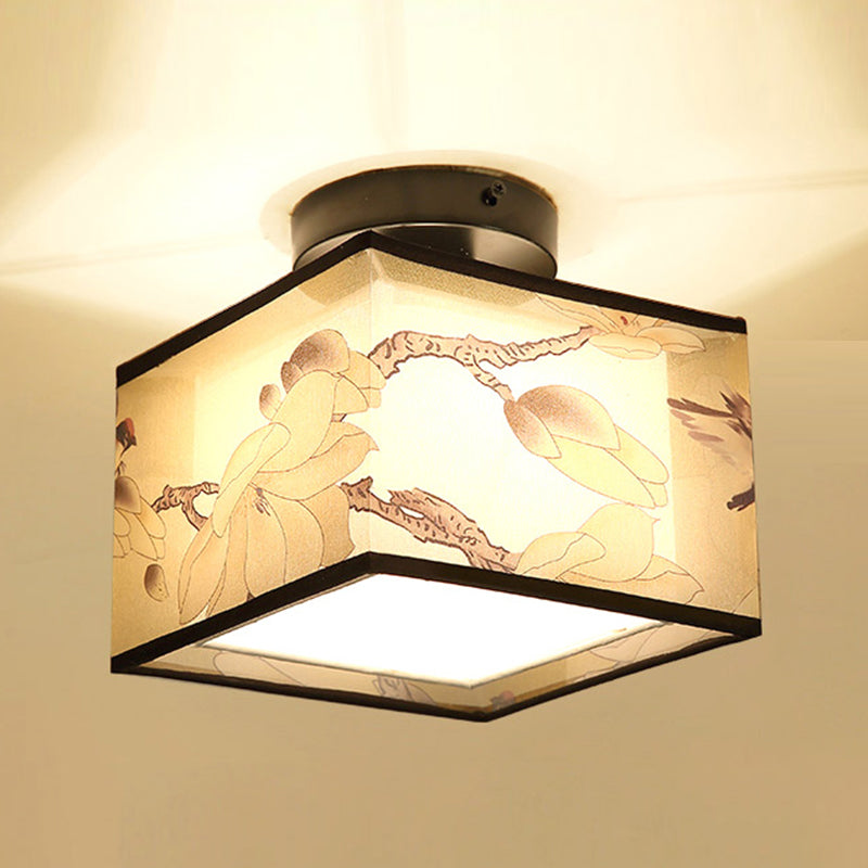 Fabric Light Fixtures Asia Style Fabric Flush Light for Living Room Dinning Room