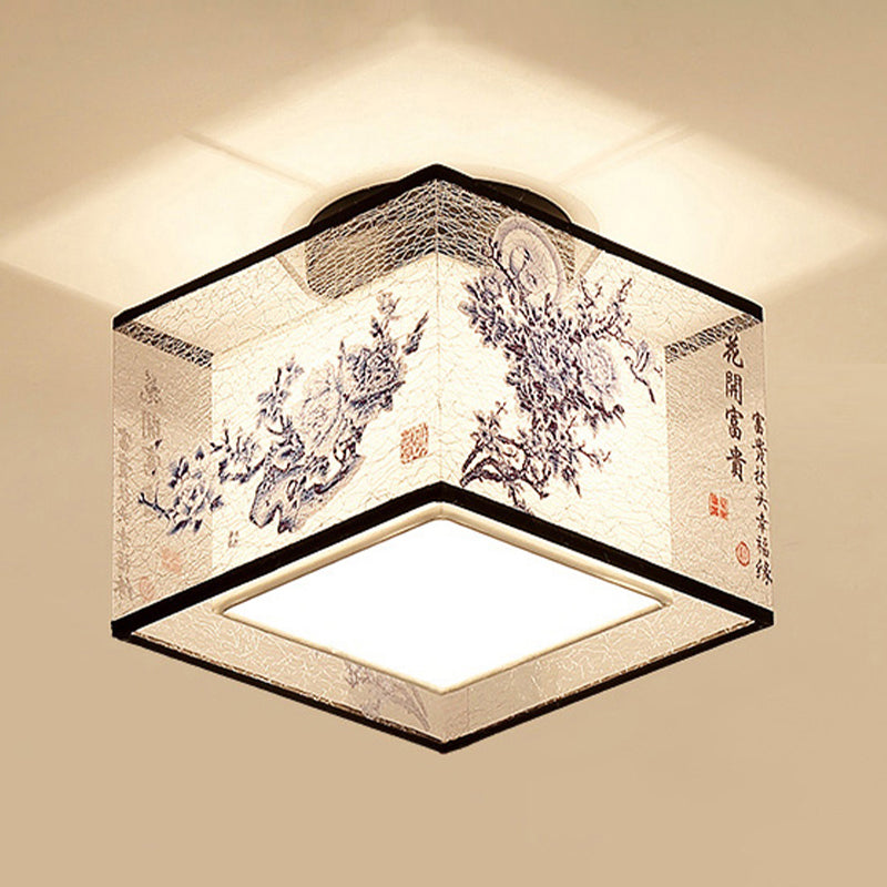 Fabric Light Fixtures Asia Style Fabric Flush Light for Living Room Dinning Room