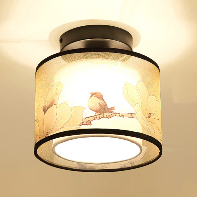 Fabric Light Fixtures Asia Style Fabric Flush Light for Living Room Dinning Room