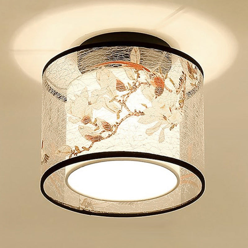 Fabric Light Fixtures Asia Style Fabric Flush Light for Living Room Dinning Room