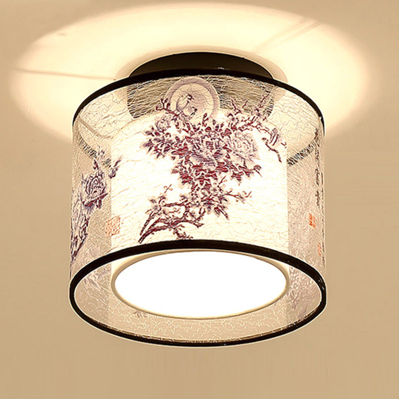 Fabric Light Fixtures Asia Style Fabric Flush Light for Living Room Dinning Room