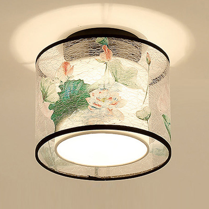 Fabric Light Fixtures Asia Style Fabric Flush Light for Living Room Dinning Room