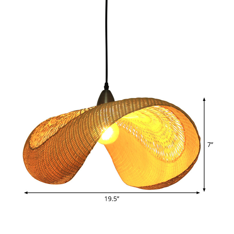 Bamboo Curvy Hanging Lamp Japanese 1 Head Beige Ceiling Pendant Light for Dining Room