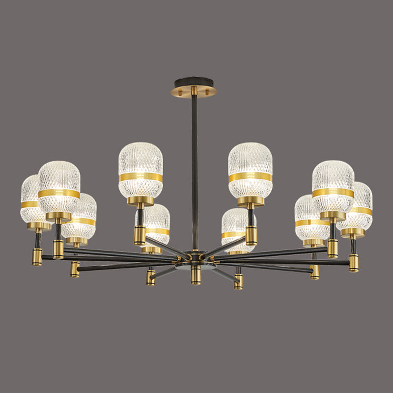 Barrel Chandelier Light Fixture Vintage Ribbed Glass Pendant Lighting for Restaurant