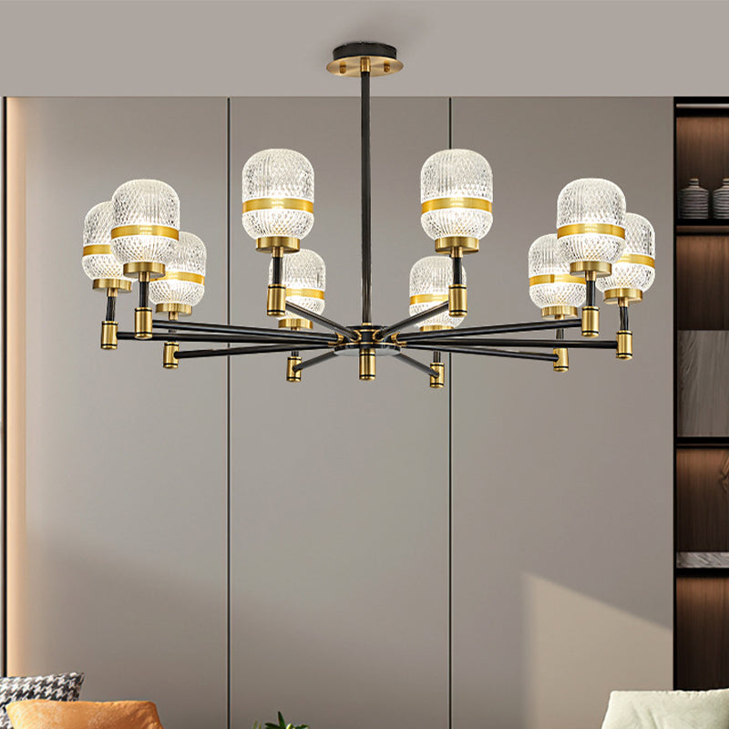 Barrel Chandelier Light Fixture Vintage Ribbed Glass Pendant Lighting for Restaurant