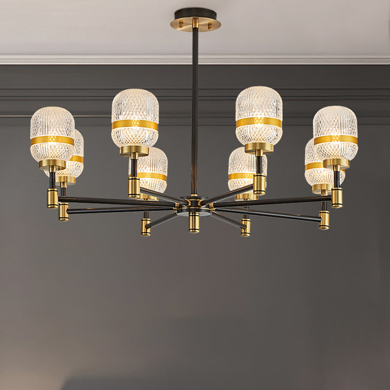 Barrel Chandelier Light Fixture Vintage Ribbed Glass Pendant Lighting for Restaurant