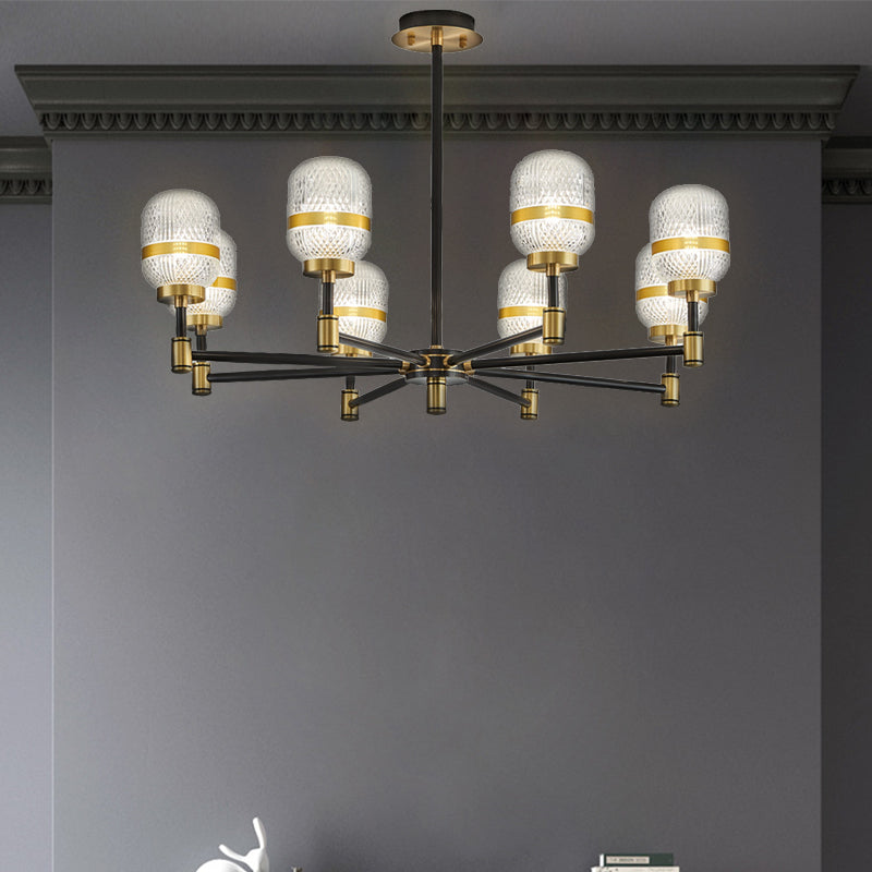 Barrel Chandelier Light Fixture Vintage Ribbed Glass Pendant Lighting for Restaurant