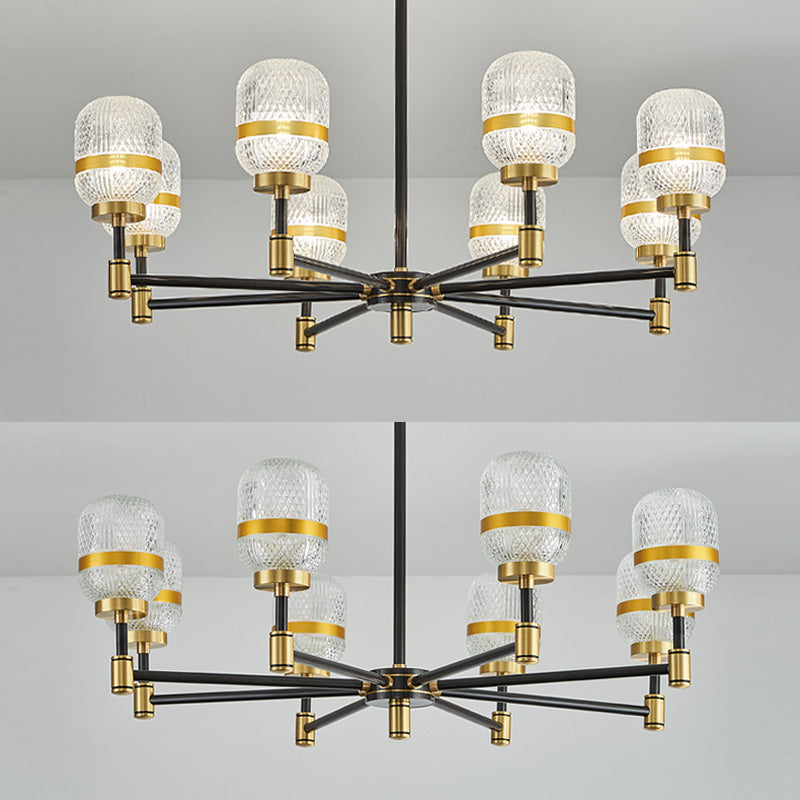 Barrel Chandelier Light Fixture Vintage Ribbed Glass Pendant Lighting for Restaurant
