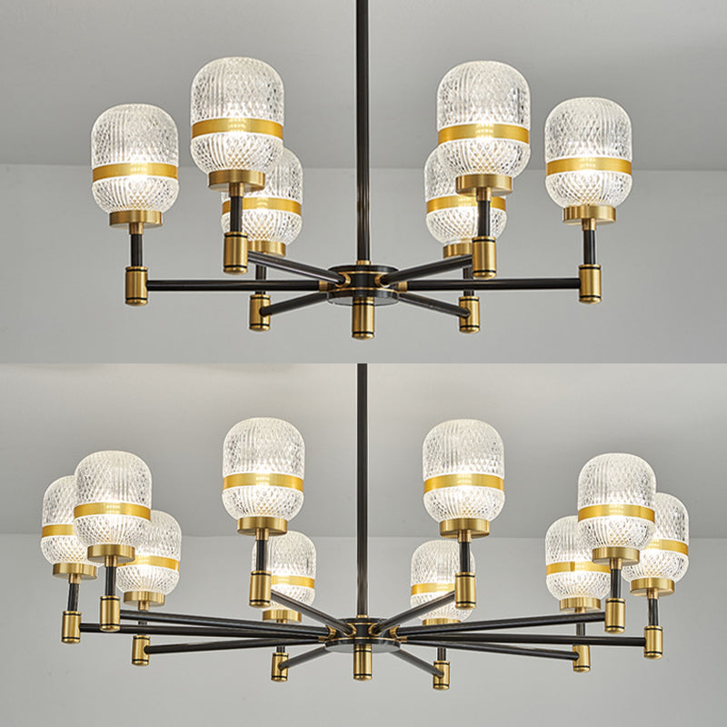 Barrel Chandelier Light Fixture Vintage Ribbed Glass Pendant Lighting for Restaurant