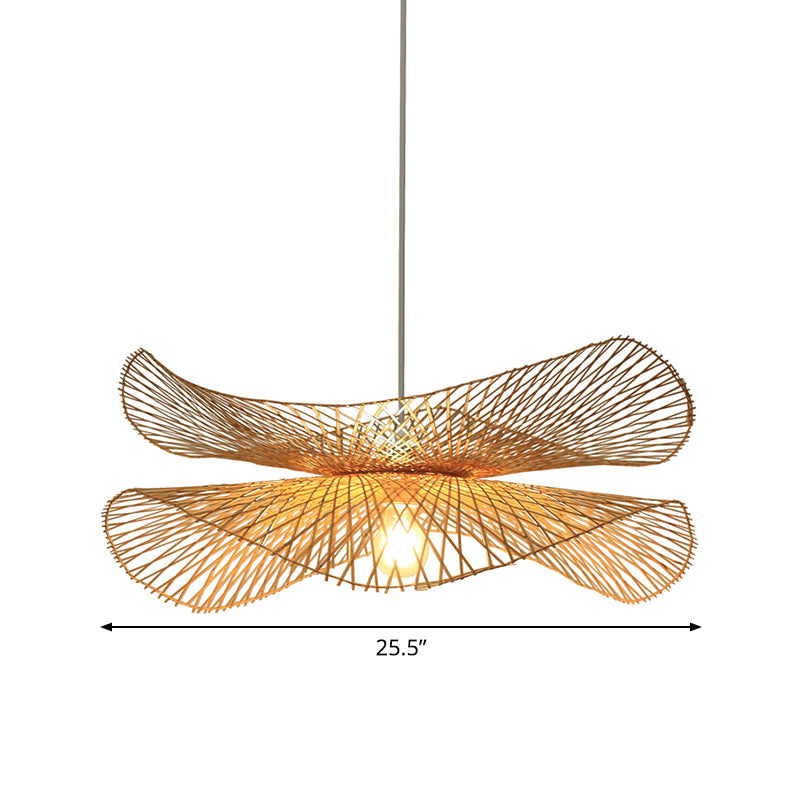 Chinese Hand-Worked Pendant Light Bamboo 1 Bulb Suspended Lighting Fixture in Beige