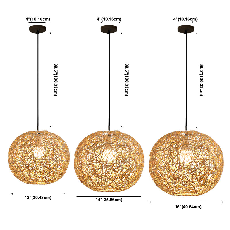 1 Leichte moderne kugelförmige Bambus -Anhänger Leichte ländliche hängende Lampe für das Wohnzimmer