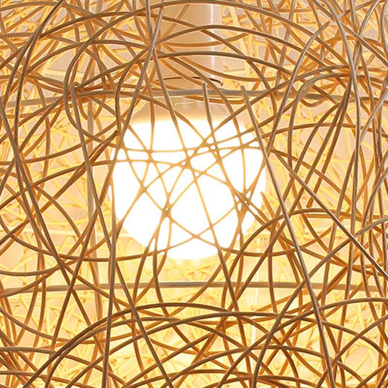 1 Leichte moderne kugelförmige Bambus -Anhänger Leichte ländliche hängende Lampe für das Wohnzimmer