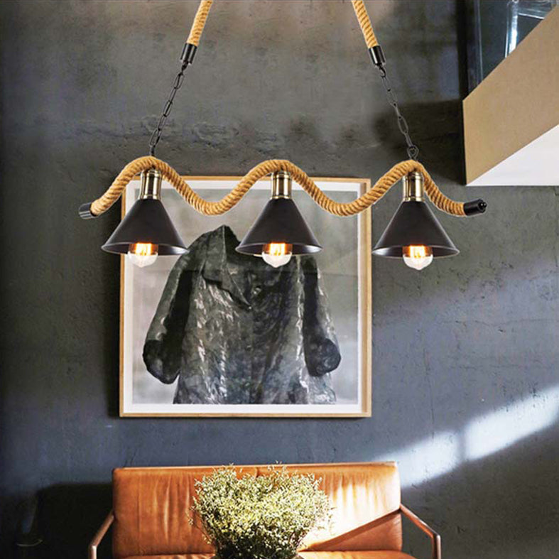 Cone Island Chandelier Lights Industrial Rope Chandelier Lighting Fixtures for Dining Table
