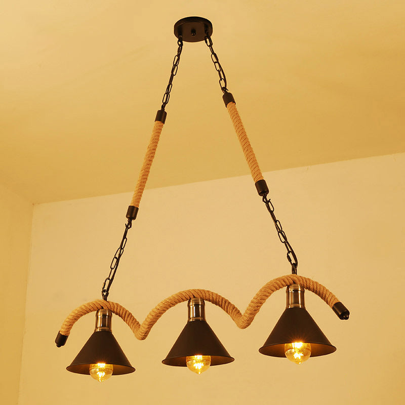 Cone Island Chandelier Lights Industrial Rope Chandelier Lighting Fixtures for Dining Table