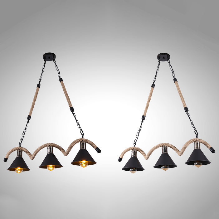 Cone Island Chandelier Lights Industrial Rope Chandelier Lighting Fixtures for Dining Table