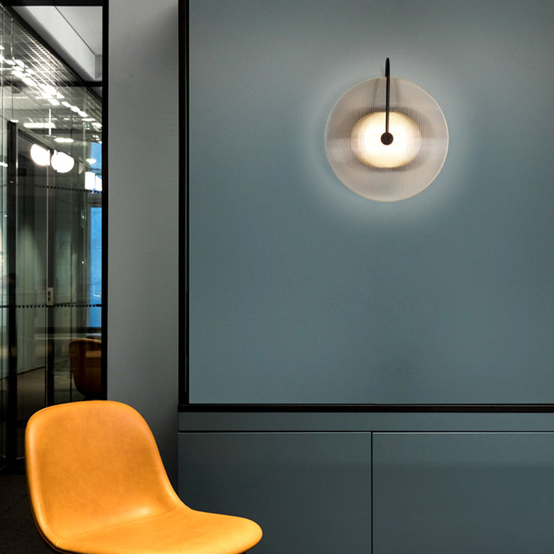 Round Sconce Light Fixtures Modern 1-Light Wall Mounted Lamp with Grass Shade