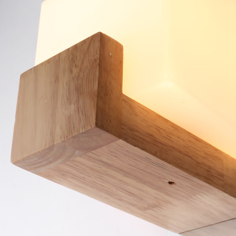 Modern Simplicity Single Light Square Wall Lamp Wood Bedroom Living Room Wall Mount Lighting