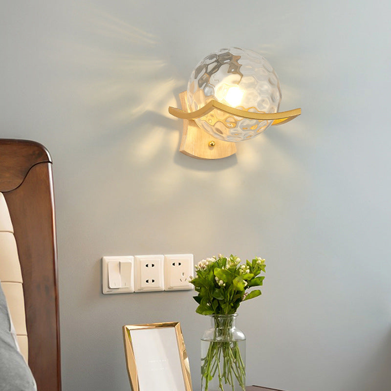 Modern Style Wooden Wall Sconce Glass Shade 1 Light Wall Mount Light Fixture for Living Room