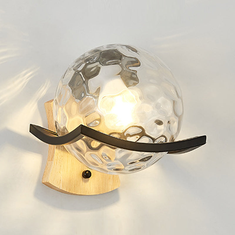 Modern Style Wooden Wall Sconce Glass Shade 1 Light Wall Mount Light Fixture for Living Room