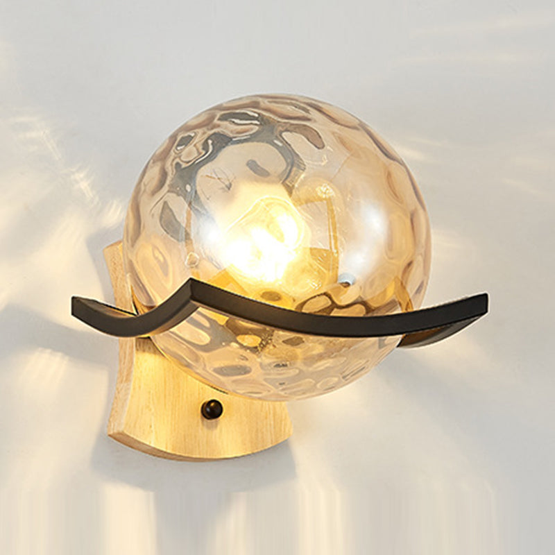 Modern Style Wooden Wall Sconce Glass Shade 1 Light Wall Mount Light Fixture for Living Room
