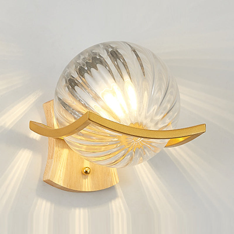 Modern Style Wooden Wall Sconce Glass Shade 1 Light Wall Mount Light Fixture for Living Room