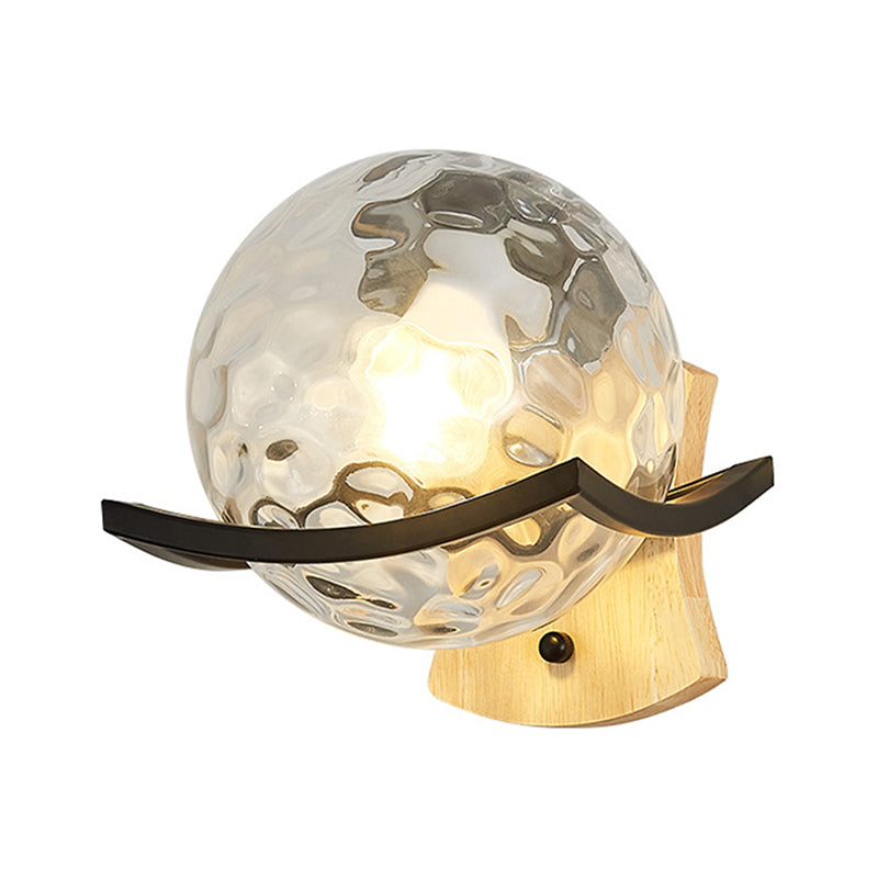 Modern Style Wooden Wall Sconce Glass Shade 1 Light Wall Mount Light Fixture for Living Room
