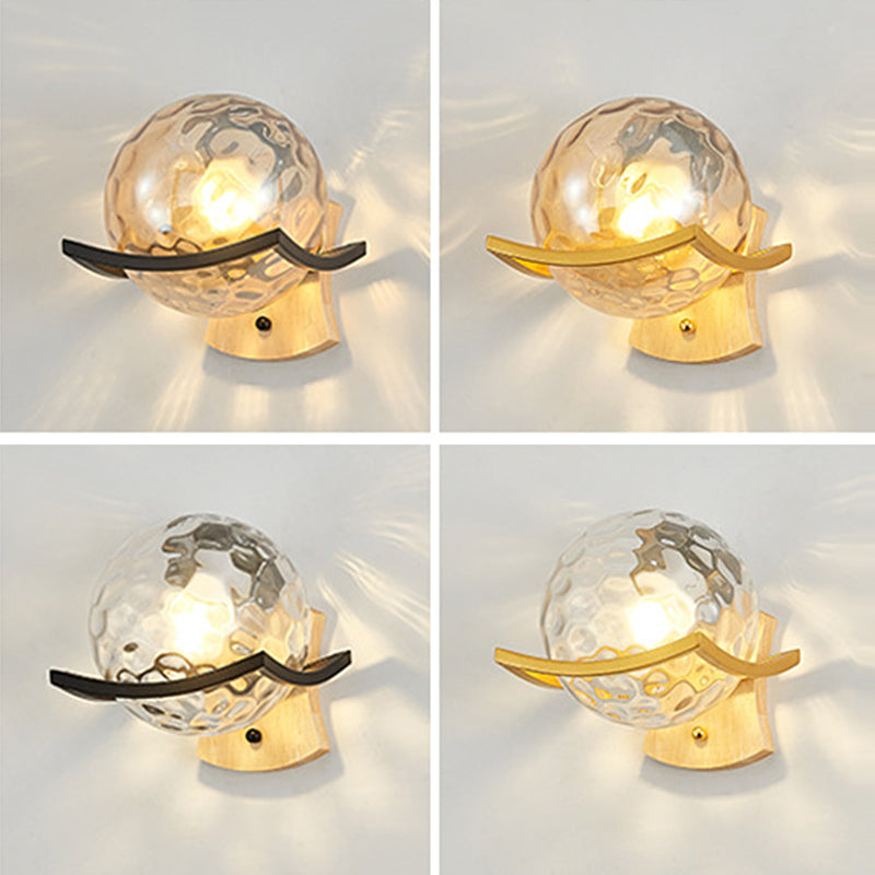 Modern Style Wooden Wall Sconce Glass Shade 1 Light Wall Mount Light Fixture for Living Room