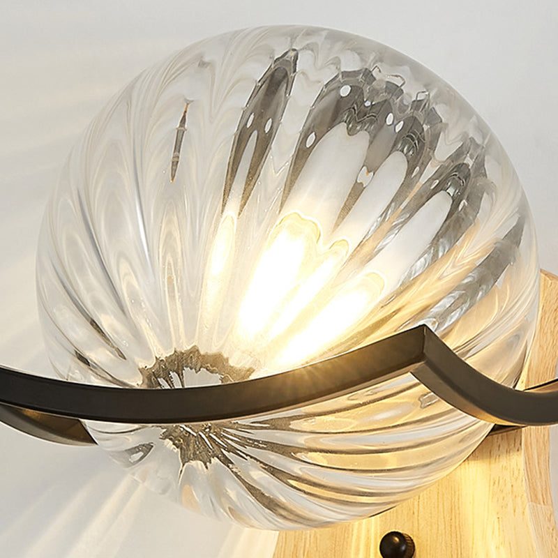 Modern Style Wooden Wall Sconce Glass Shade 1 Light Wall Mount Light Fixture for Living Room