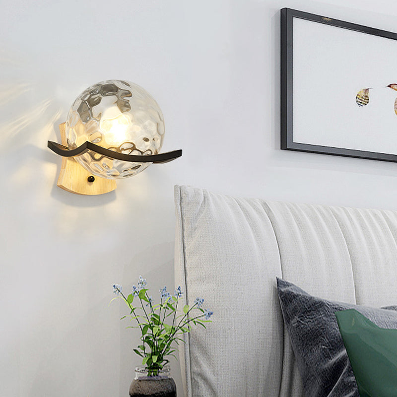 Modern Style Wooden Wall Sconce Glass Shade 1 Light Wall Mount Light Fixture for Living Room