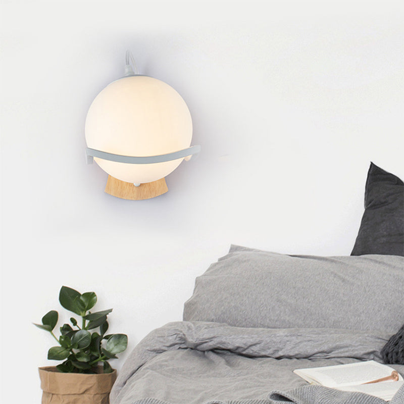 Modern Style Wooden Wall Sconce Glass Shade 1 Light Wall Mount Light Fixture