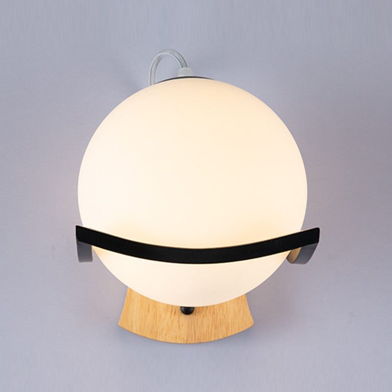 Modern Style Wooden Wall Sconce Glass Shade 1 Light Wall Mount Light Fixture