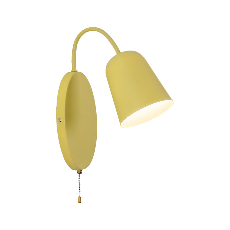 Modern Cone Sconce Light Fixture 1 Light Wall Mounted Lighting with Metal Shade and Pull Chain in Pink/Yellow/Blue/Green