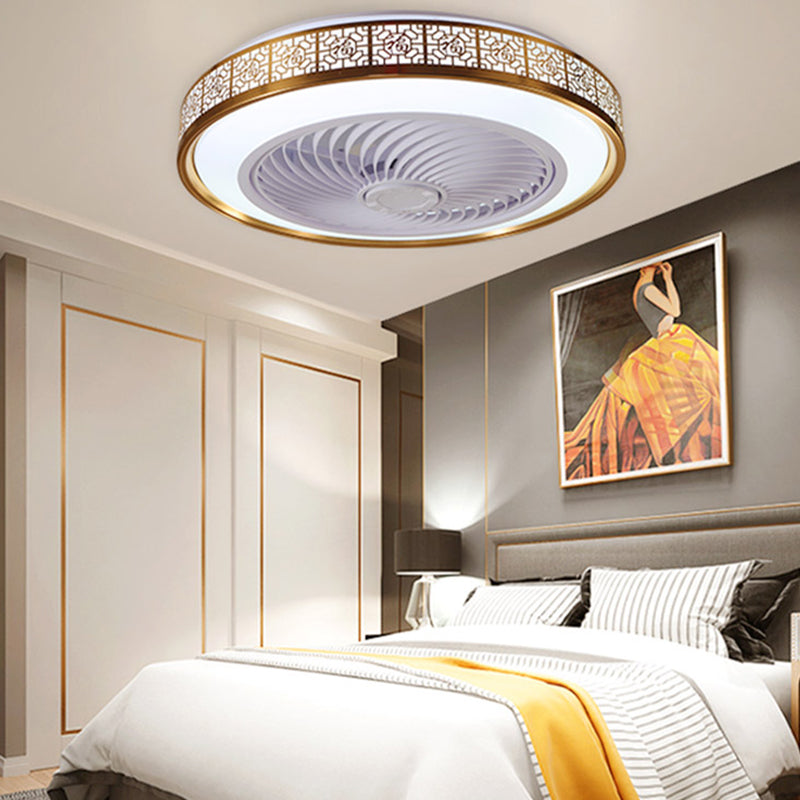 Drum Metallic LED Affermazione del ventilatore a soffitto Funzione semi -filo moderna Light per sala da pranzo