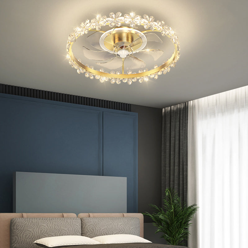 Brushed Gold Circular Ceiling Fan Lamp Minimalist Metal LED Semi Mount Lighting