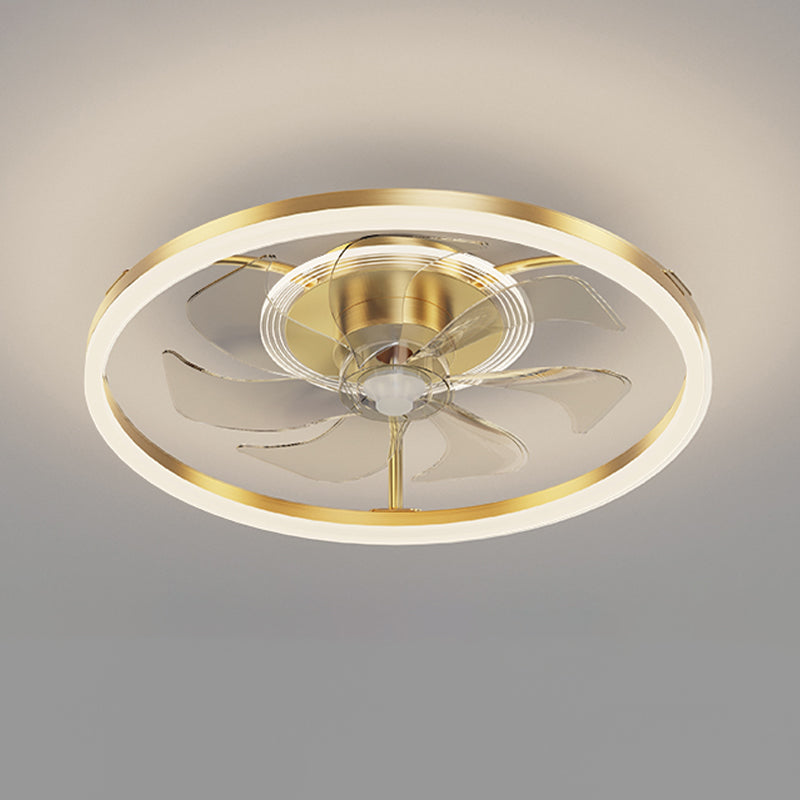 Brushed Gold Circular Ceiling Fan Lamp Minimalist Metal LED Semi Mount Lighting