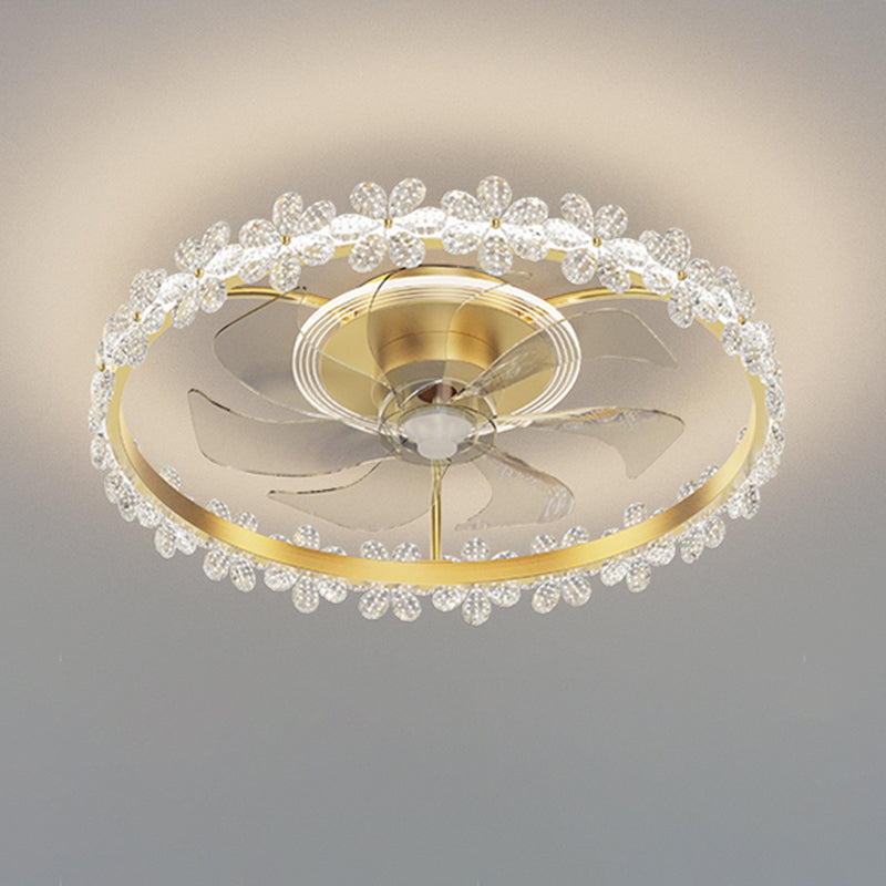 Brushed Gold Circular Ceiling Fan Lamp Minimalist Metal LED Semi Mount Lighting