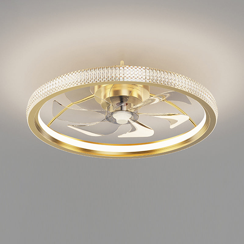 Brushed Gold Circular Ceiling Fan Lamp Minimalist Metal LED Semi Mount Lighting
