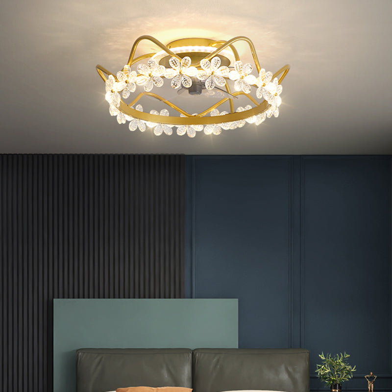 Brushed Gold Circular Ceiling Fan Lamp Minimalist Metal LED Semi Mount Lighting
