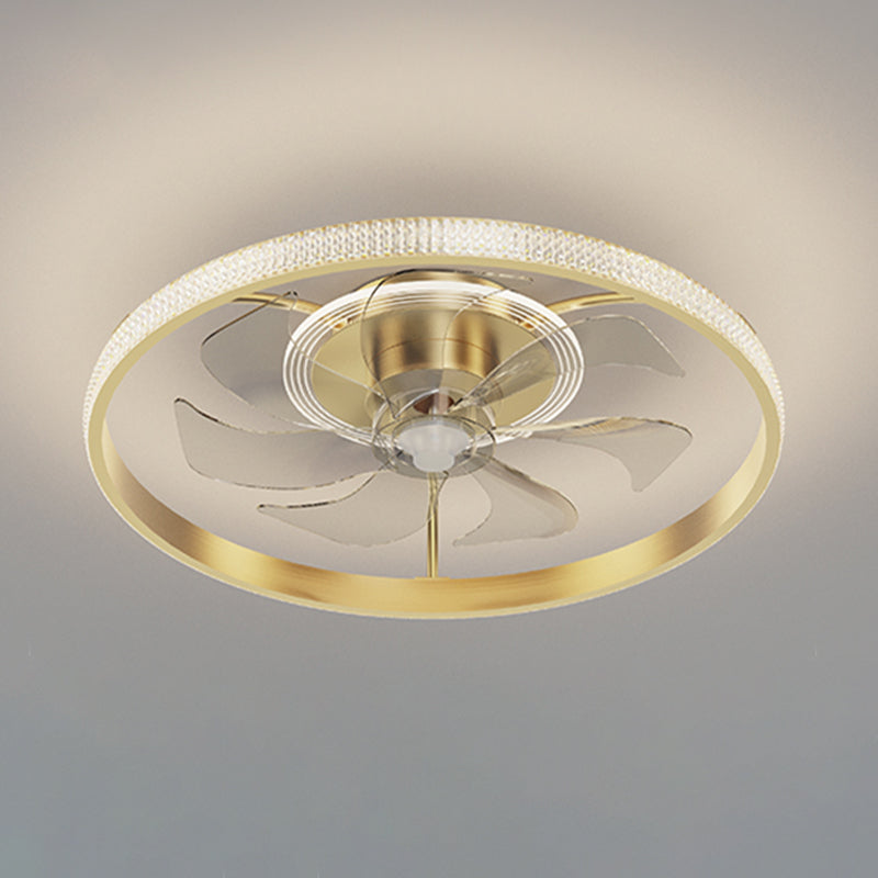 Brushed Gold Circular Ceiling Fan Lamp Minimalist Metal LED Semi Mount Lighting