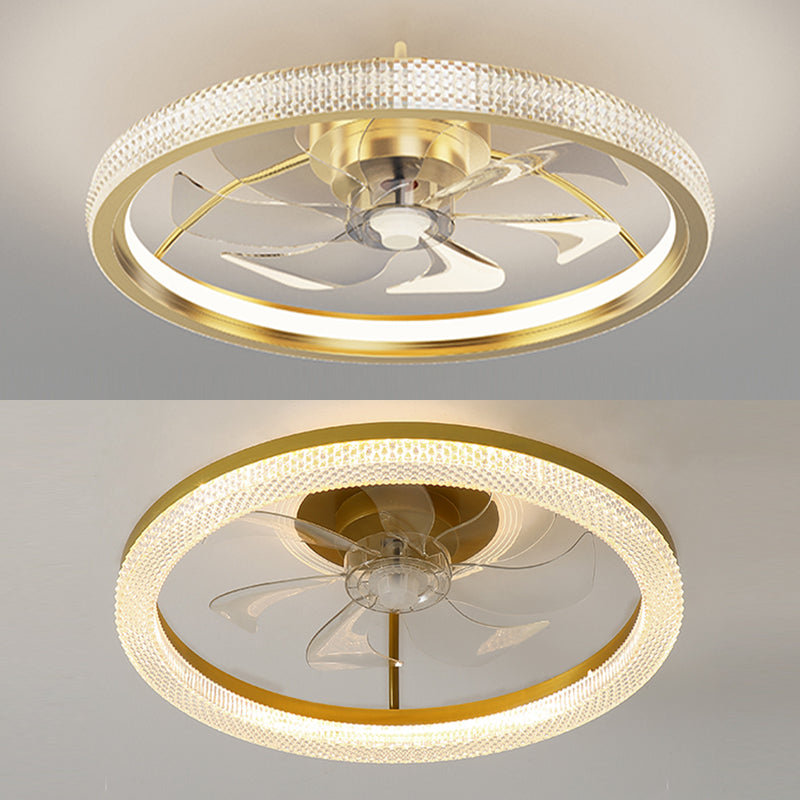 Brushed Gold Circular Ceiling Fan Lamp Minimalist Metal LED Semi Mount Lighting