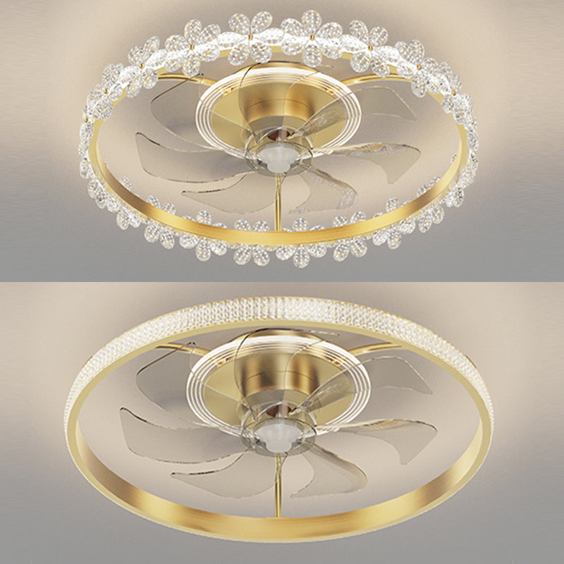 Brushed Gold Circular Ceiling Fan Lamp Minimalist Metal LED Semi Mount Lighting