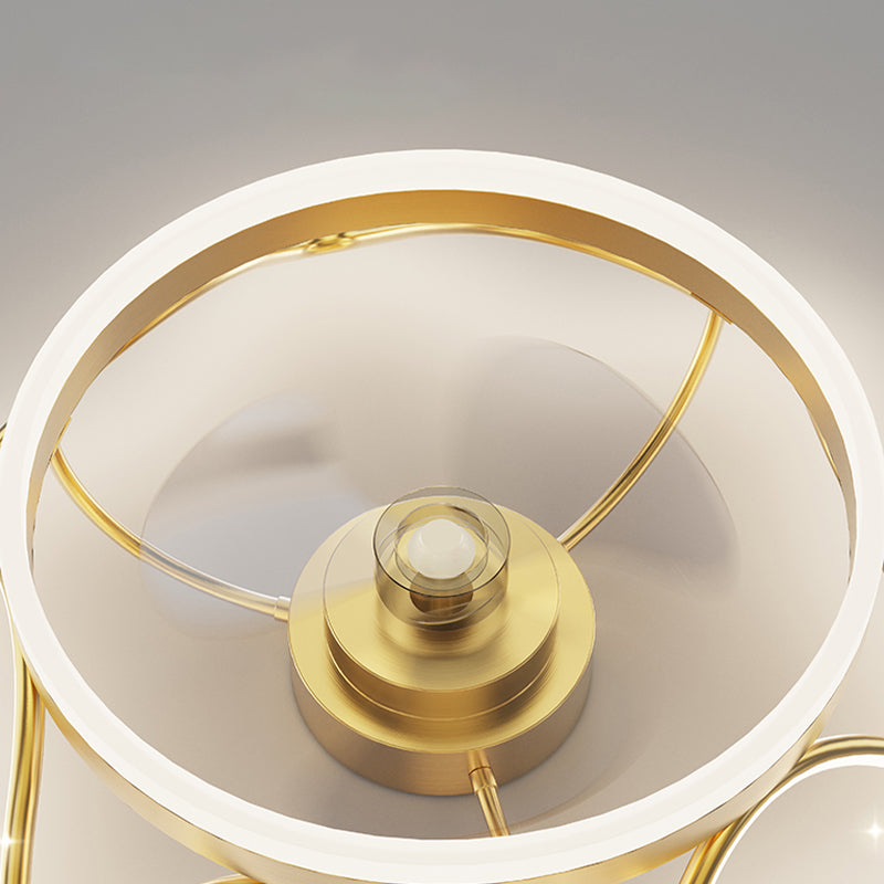 Brushed Gold Circular Ceiling Fan Lamp Minimalist Metal LED Semi Mount Lighting
