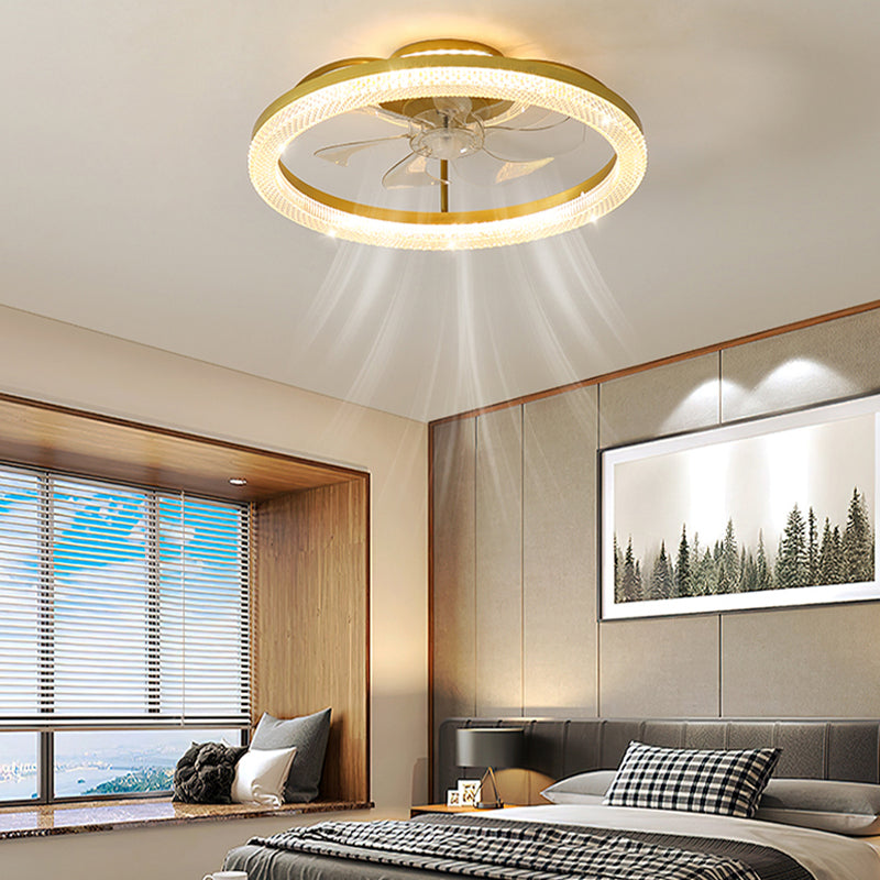 Brushed Gold Circular Ceiling Fan Lamp Minimalist Metal LED Semi Mount Lighting