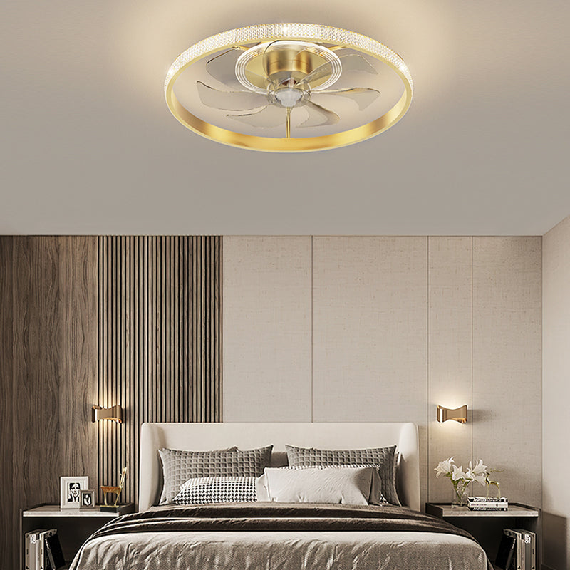 Brushed Gold Circular Ceiling Fan Lamp Minimalist Metal LED Semi Mount Lighting