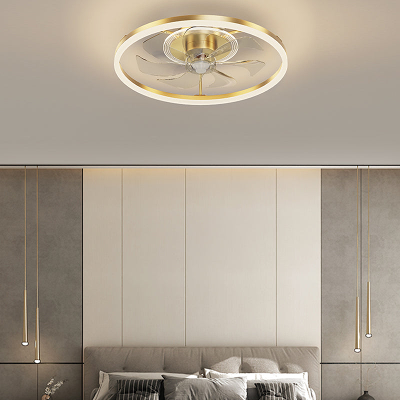 Brushed Gold Circular Ceiling Fan Lamp Minimalist Metal LED Semi Mount Lighting